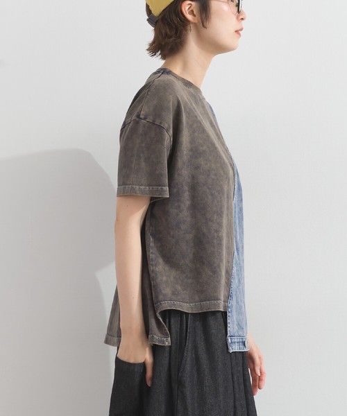 天竺*5.5OZデニム Gジャン風 異素材 切替 リメイク風 半袖 Tシャツ【2026春夏新作】