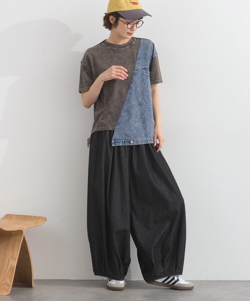 天竺*5.5OZデニム Gジャン風 異素材 切替 リメイク風 半袖 Tシャツ【2026春夏新作】