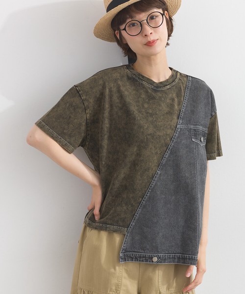 天竺*5.5OZデニム Gジャン風 異素材 切替 リメイク風 半袖 Tシャツ【2026春夏新作】