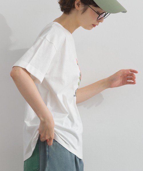 18SOE天竺 クロスステッチ風 フラミンゴ 発泡 プリント 半袖 Tシャツ【2026春夏新作】