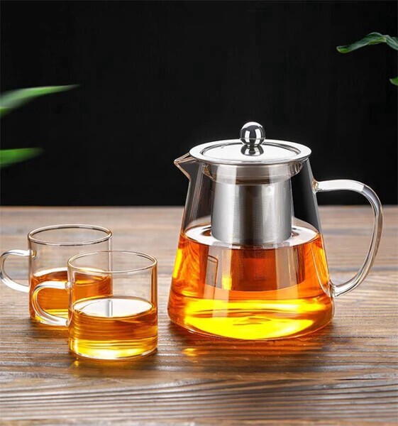 厚手耐熱ガラスティーポット 茶こし付き茶漉し分離タイプ 家庭用おしゃれ茶器