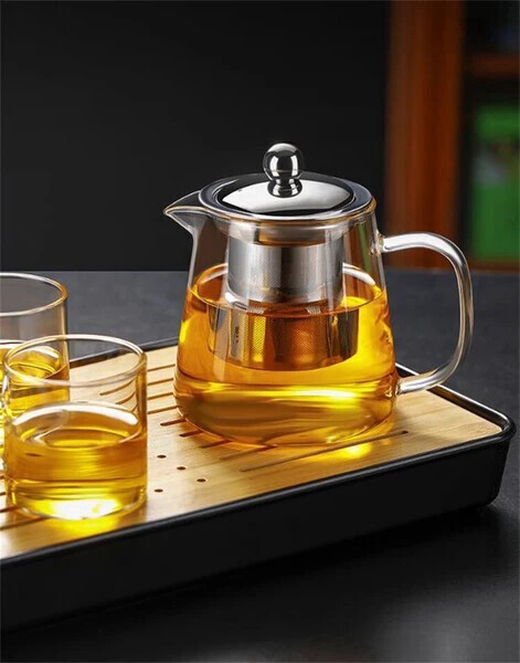 厚手耐熱ガラスティーポット 茶こし付き茶漉し分離タイプ 家庭用おしゃれ茶器