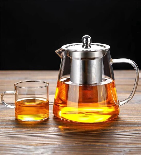 厚手耐熱ガラスティーポット 茶こし付き茶漉し分離タイプ 家庭用おしゃれ茶器