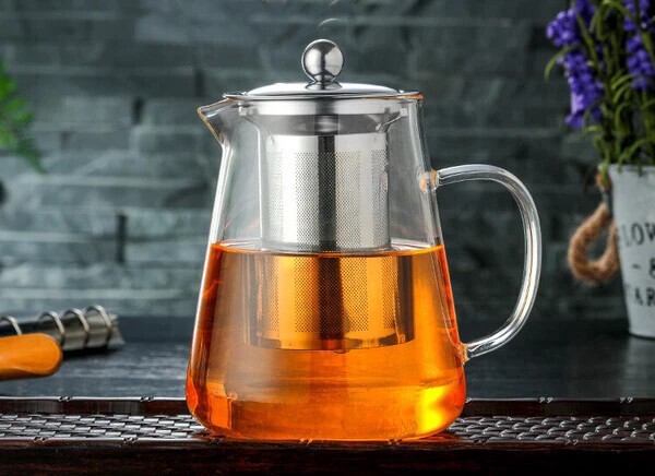 厚手耐熱ガラスティーポット 茶こし付き茶漉し分離タイプ 家庭用おしゃれ茶器
