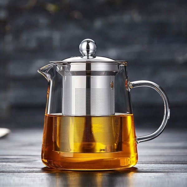 厚手耐熱ガラスティーポット 茶こし付き茶漉し分離タイプ 家庭用おしゃれ茶器