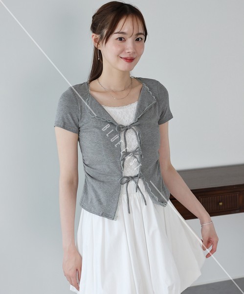 2026新作【トリムレースリボンカットソー】カットソー 　レース　トップス　Tシャツ　レディース SS