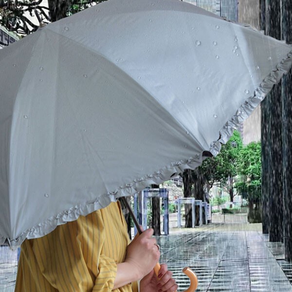 撥水 ジャンプ式フリル晴雨兼用傘 umbrella 雨傘 レイン レディース 女性用 バスルーム