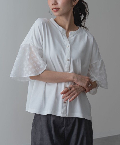 2026SS新作【ANNALUNA】シルケットスムース袖フレアブラウス / セミシルケット Tシャツ 半袖