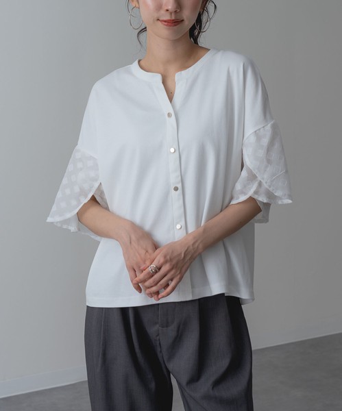 2026SS新作【ANNALUNA】シルケットスムース袖フレアブラウス / セミシルケット Tシャツ 半袖