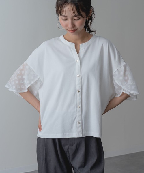 2026SS新作【ANNALUNA】シルケットスムース袖フレアブラウス / セミシルケット Tシャツ 半袖