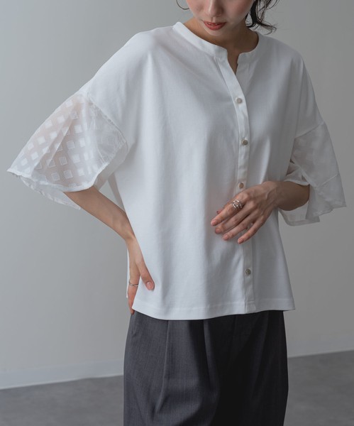 2026SS新作【ANNALUNA】シルケットスムース袖フレアブラウス / セミシルケット Tシャツ 半袖