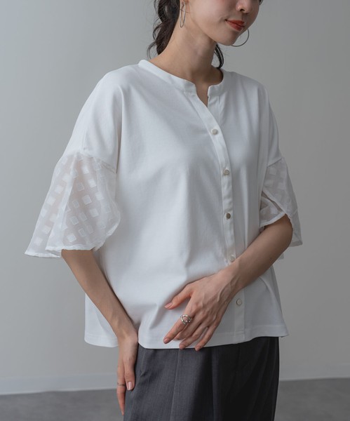 2026SS新作【ANNALUNA】シルケットスムース袖フレアブラウス / セミシルケット Tシャツ 半袖