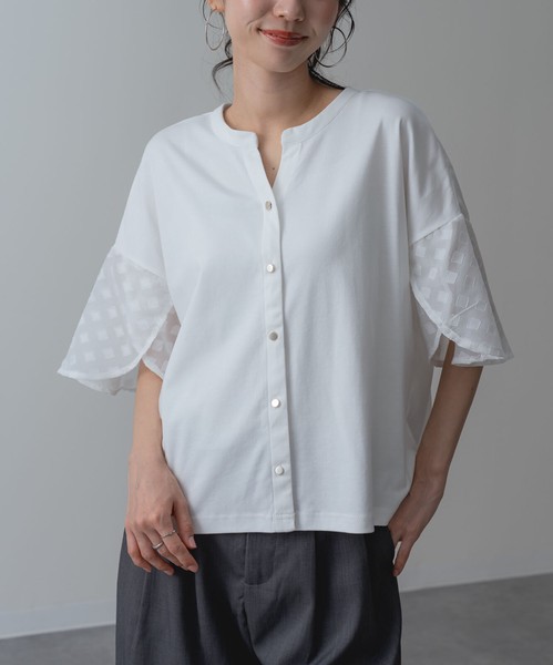 2026SS新作【ANNALUNA】シルケットスムース袖フレアブラウス / セミシルケット Tシャツ 半袖