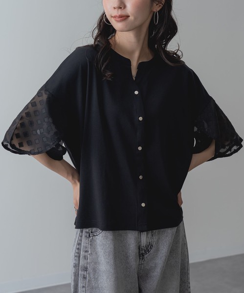 2026SS新作【ANNALUNA】シルケットスムース袖フレアブラウス / セミシルケット Tシャツ 半袖