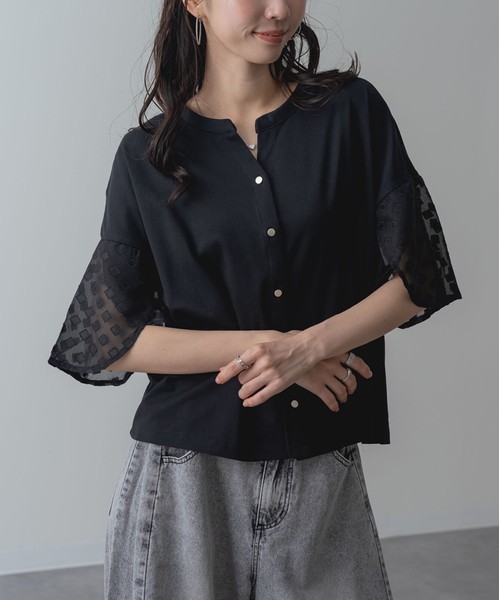 2026SS新作【ANNALUNA】シルケットスムース袖フレアブラウス / セミシルケット Tシャツ 半袖