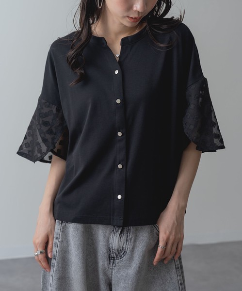 2026SS新作【ANNALUNA】シルケットスムース袖フレアブラウス / セミシルケット Tシャツ 半袖