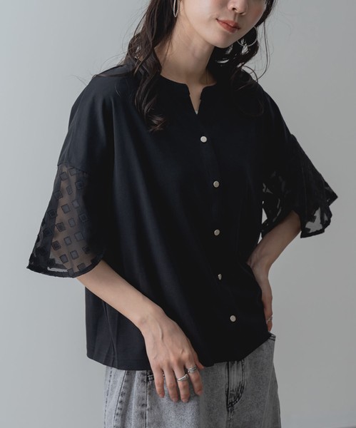 2026SS新作【ANNALUNA】シルケットスムース袖フレアブラウス / セミシルケット Tシャツ 半袖