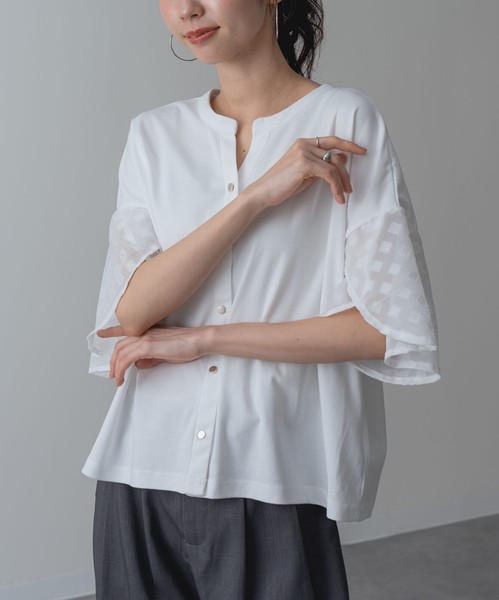 2026SS新作【ANNALUNA】シルケットスムース袖フレアブラウス / セミシルケット Tシャツ 半袖