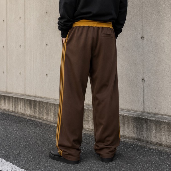 【ユニセックス対応】蜂刺繍 サイドライン トラックパンツ イージーパンツ ウエスト配色 ワンポイント