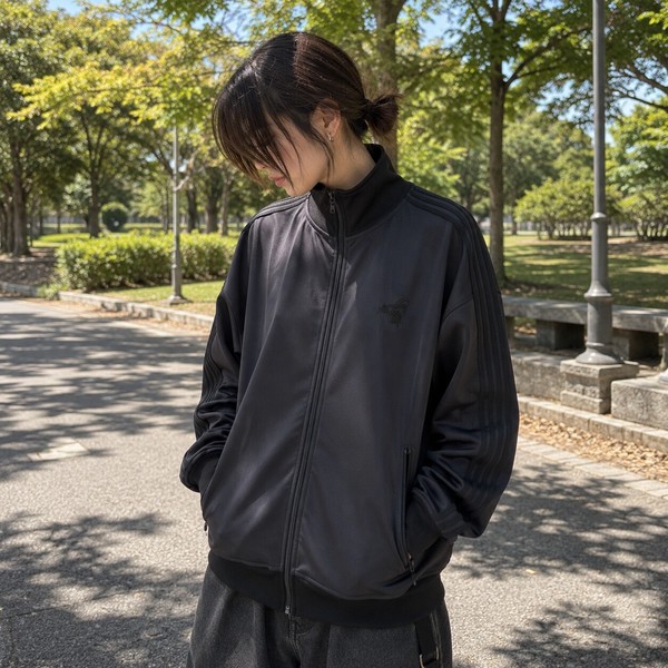 【芸能人着用】蜂刺繍 リブ配色 トラックジャケット ジャージ サイドライントラッカー 全7色