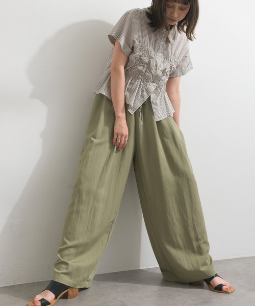 【1部カラー予約】接触冷感 微光沢ツイル ワイド イージーパンツ【2026年春夏新作】