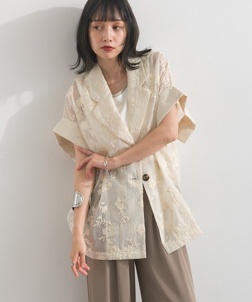 シアー 花柄刺繍 テーラード ジャケット 半袖【2026春夏新作】