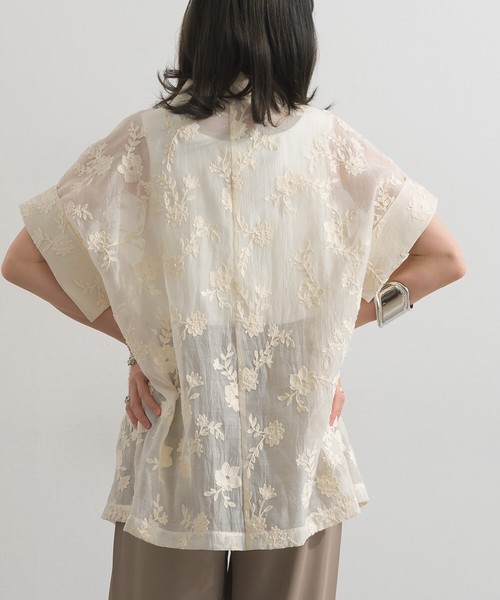 シアー 花柄刺繍 テーラード ジャケット 半袖【2026春夏新作】