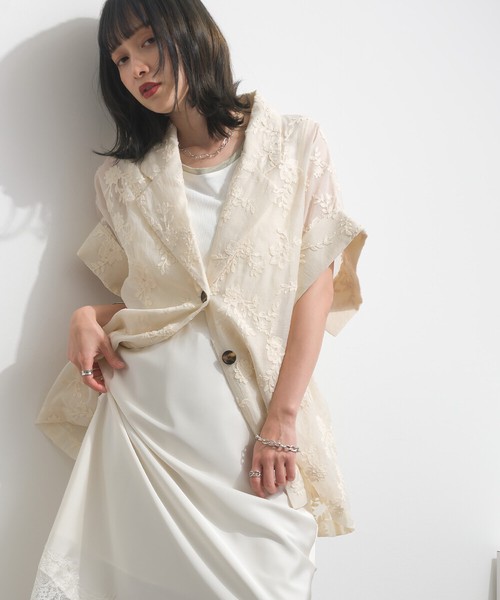 シアー 花柄刺繍 テーラード ジャケット 半袖【2026春夏新作】