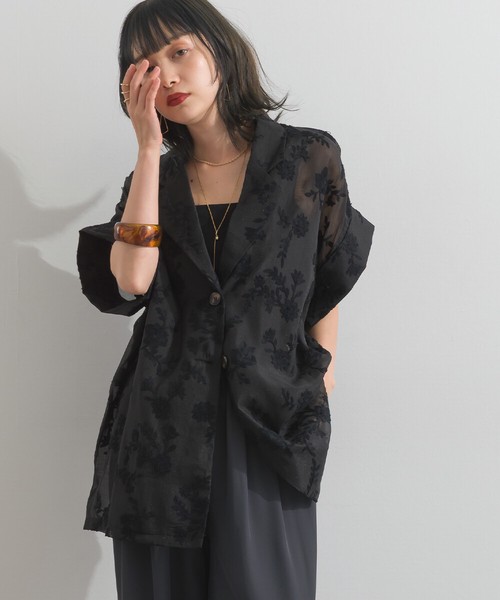 シアー 花柄刺繍 テーラード ジャケット 半袖【2026春夏新作】