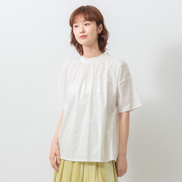 【2026SS新作】総柄刺繍で華やぐ◎衿フリルギャザーブラウス