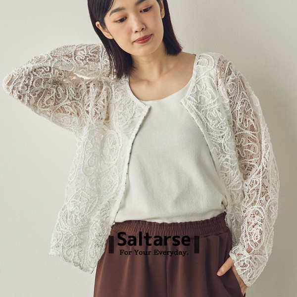 【Saltarse】ホックコードレースペプラムカーデ