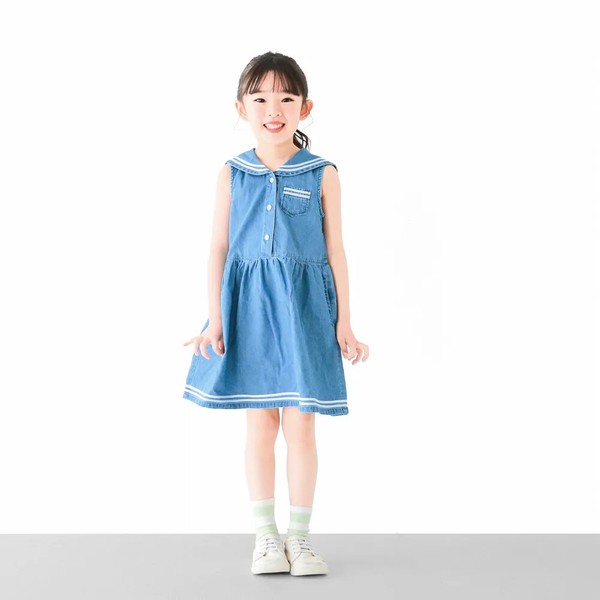 人気再生産♬　ライトオンス　コットン　デニムワンピース / C6350 / 90cm-160cm