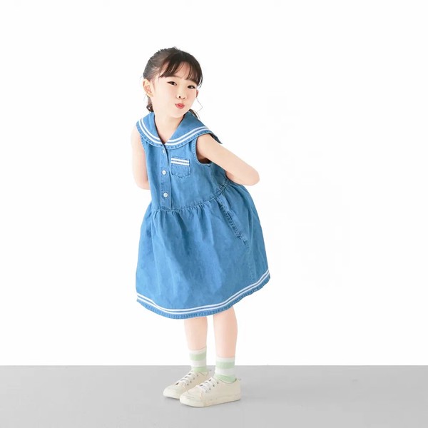 人気再生産♬　ライトオンス　コットン　デニムワンピース / C6350 / 90cm-160cm