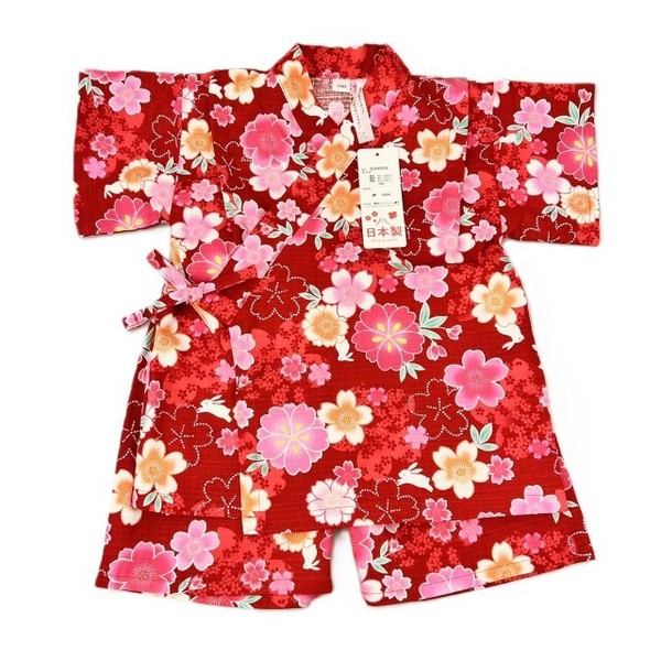 日本製つむぎクロスさくらうさぎ柄甚平スーツ(100cm〜160cm）