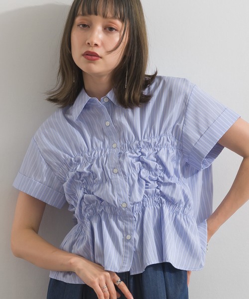 フロントシャーリング ショート丈 半袖 ブラウス 【2026年春新作】