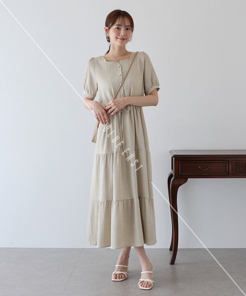【新色追加】【再入荷】《ハートネックティアード半袖ワンピース》半袖　ロング丈 　ワンピース