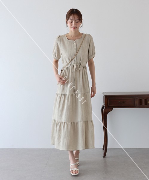 【新色追加】【再入荷】《ハートネックティアード半袖ワンピース》半袖　ロング丈 　ワンピース