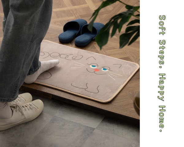 Jubilee もこもこ起毛 玄関マット 滑り止め付 40×60cm ゆるかわ 犬 猫 アート