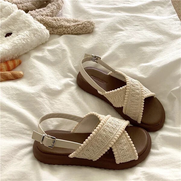 ◆◆大人気◆◆早い者勝ち ボヘミアンキャンバスビーチサンダル 2.5cm ヒール 2色リゾート日常兼用夏靴