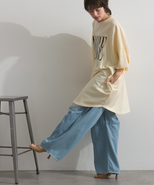 天竺編み パウダー BOISE プリント チュニック Tシャツ【2026春夏新作】