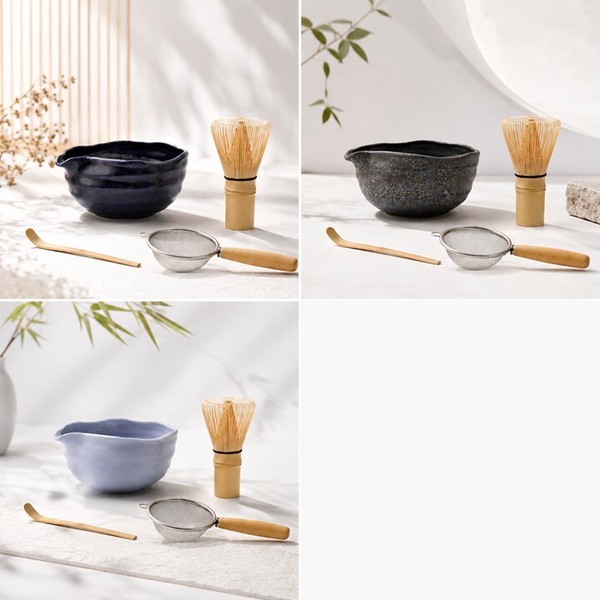 日本製 美濃焼【抹茶セット】抹茶道具 抹茶碗　片口湾シリーズ＜4種＞4点セット　＊インバウンド＊