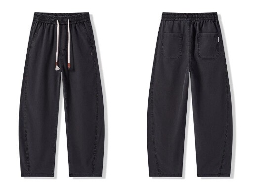 PX1265 2026年新作 アメカジ baggy 冷感 カーブレッグワイドロング丈メンズパンツゴム紐ウエストストリート