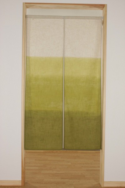 のれん 麻混段ぼかし 和風 和柄 日本製 中割れ有り　グリーン 85x150cm