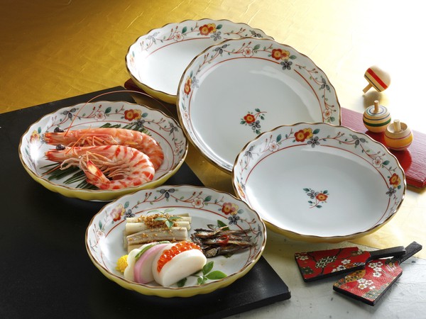 黄彩梅小花　【日本製　プレート　オリジナル　和食器　陶器　織部】ヤマ吾陶器