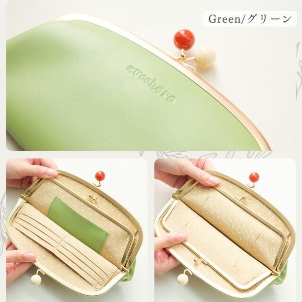 【日本製】本革 長財布 レディース がま口 水玉 58057