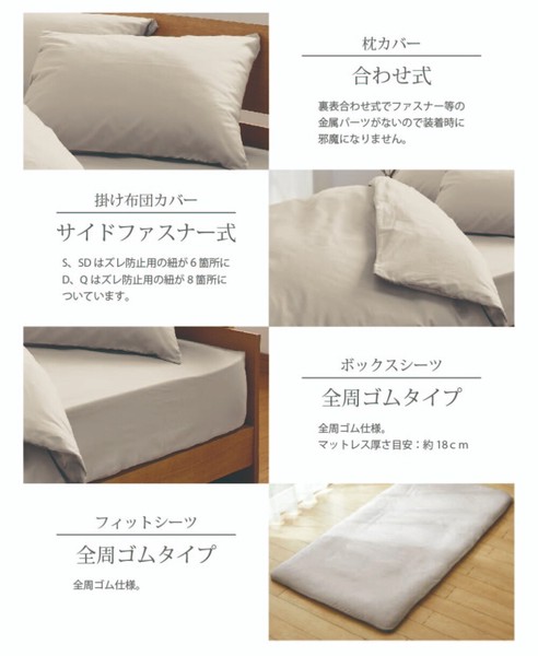 日本製 綿100％ 布団カバー4点セット ボックスシーツ フィットシーツ ダブル D