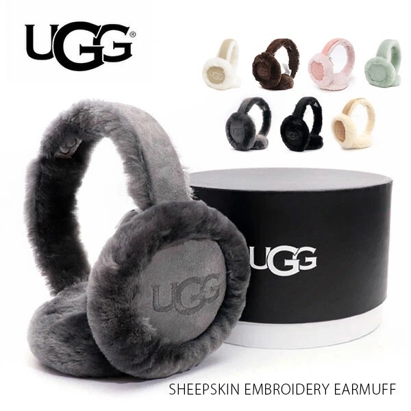 【UGG/アグ】正規品 SHEEPSKIN EMBROIDERY EARMUFF(20955) イヤーマフ もこもこ 耳あて ロゴ